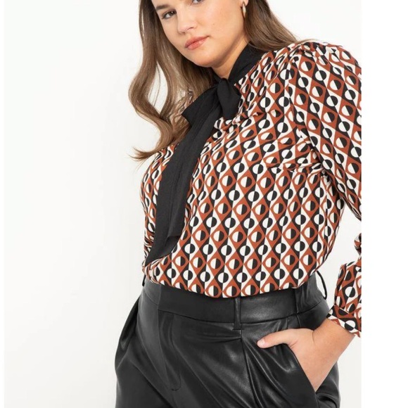 ELOQUII Tie Neck Button Up Blouse Size 22 Ascot Flowy dressy career wear - Picture 1 of 12
